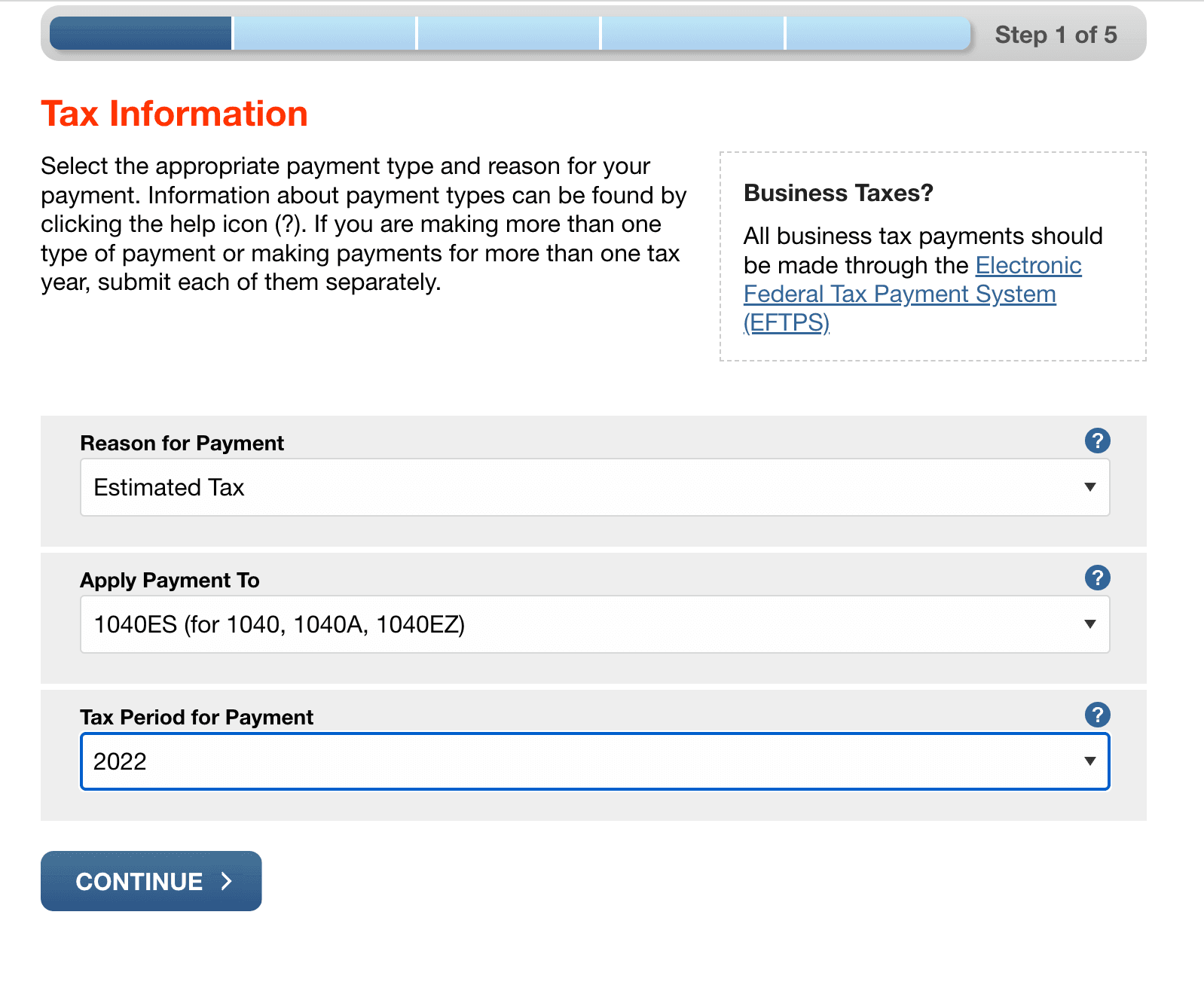 Screenshot of direct pay starting screen