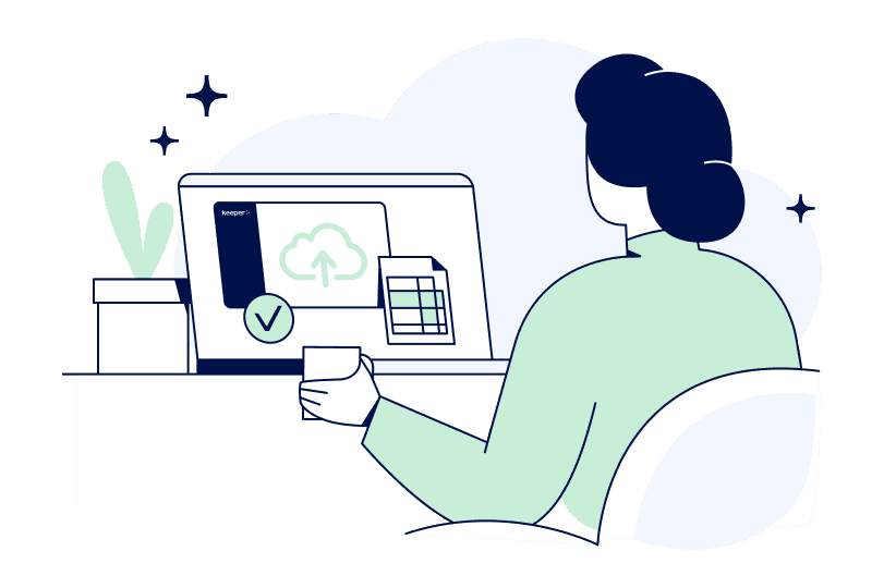An illustration of a person reviewing a tax return on a computer