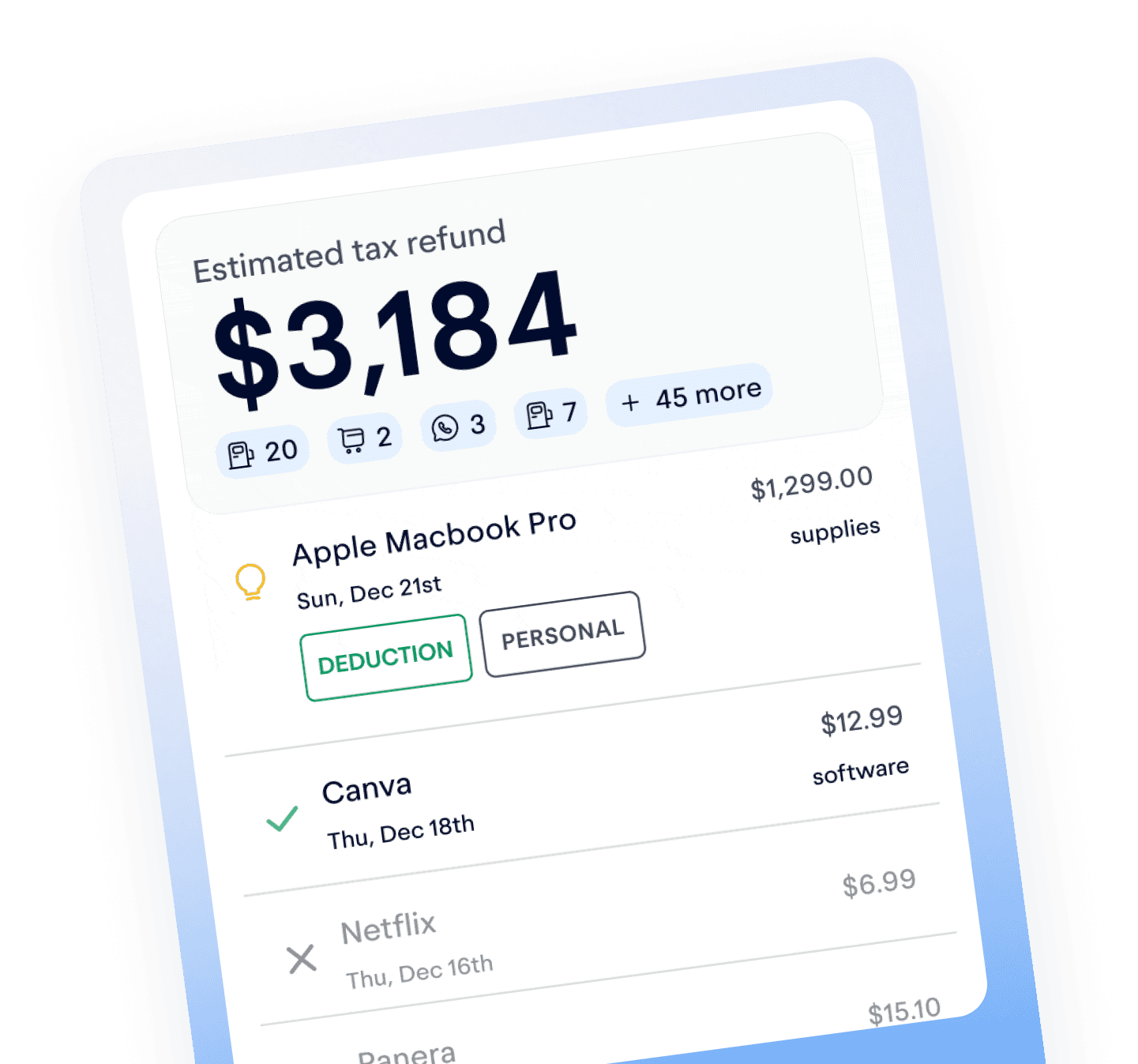Keeper finding an estimated tax refund and automatically identifying deductions
